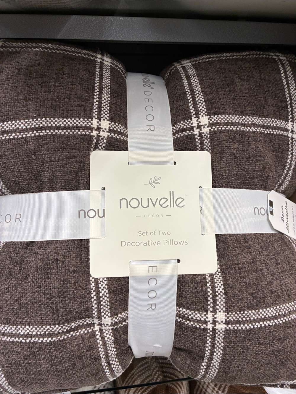 Nouvelle Set of Two Brown Plaid Decorative Pillows